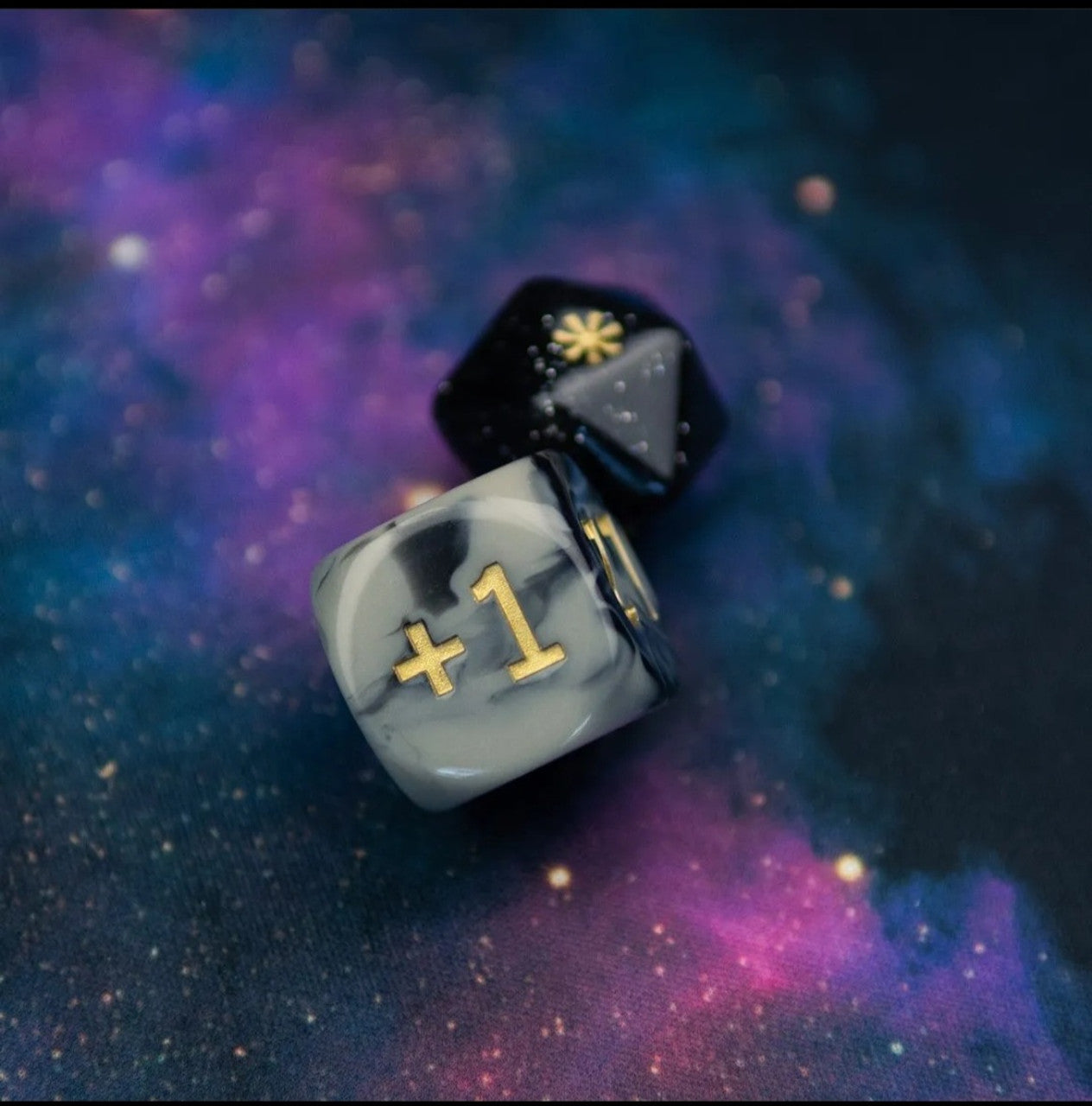 Black Hole Rainbows Board Game Dice Close Up