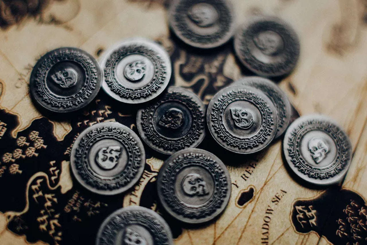 Lying Pirates: The Race for the Pirate Throne - Deluxe Edition strategy board game coins
