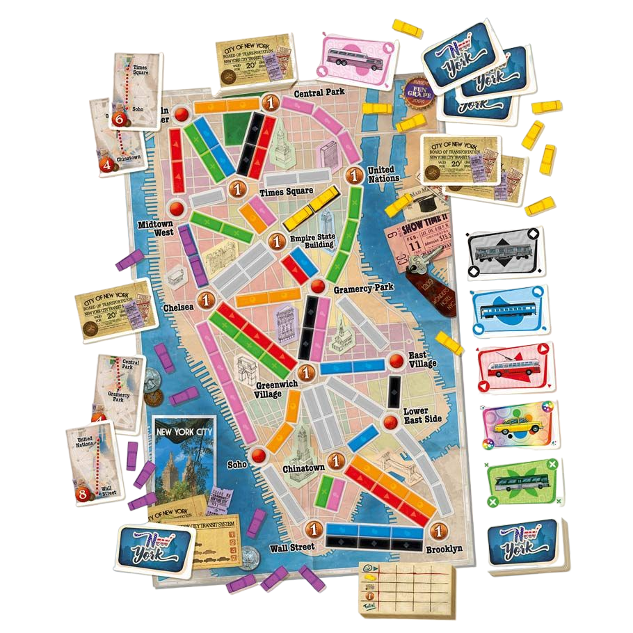 Ticket to Ride: New York family strategy board game play set up