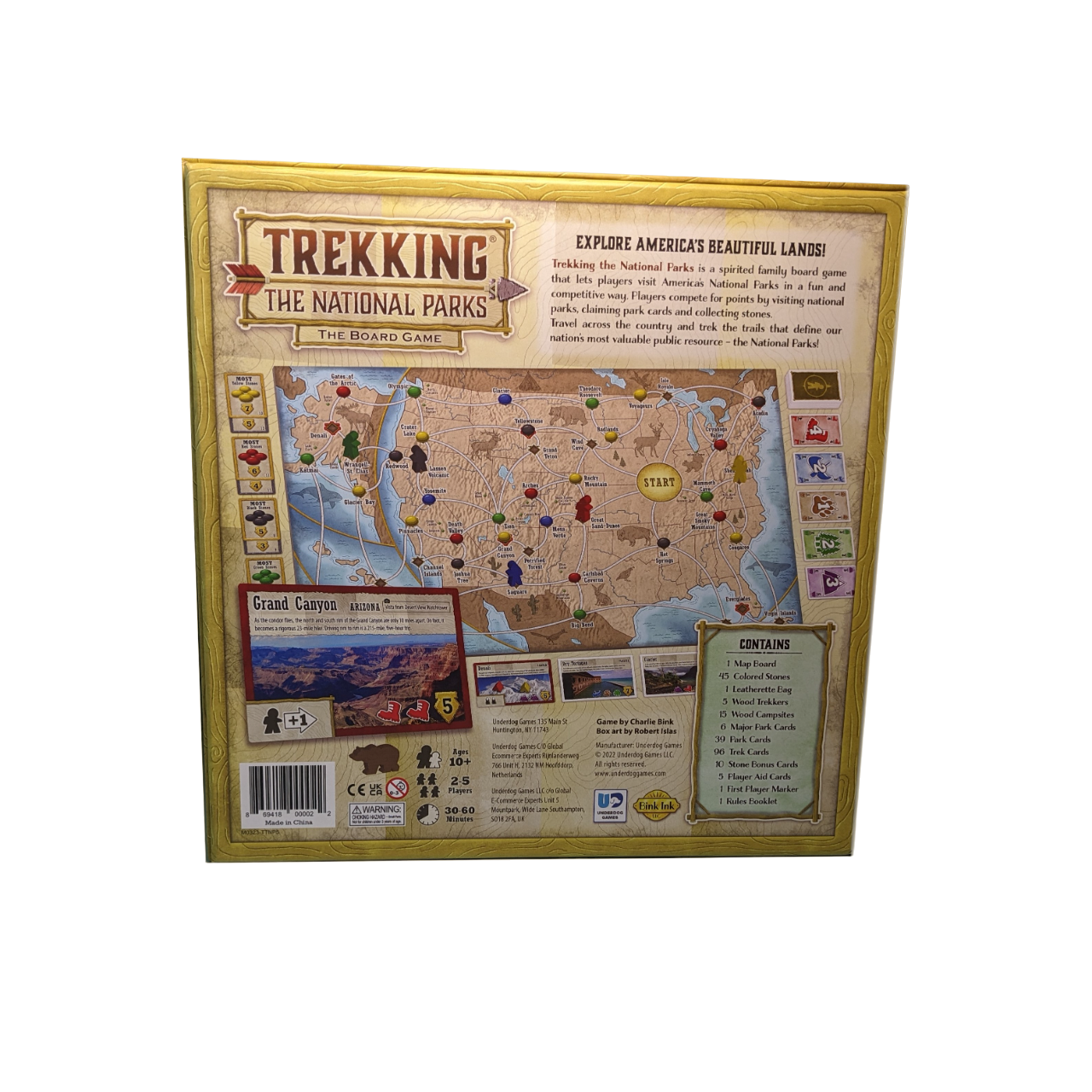 Trekking the National Parks family adventure educational board game box back