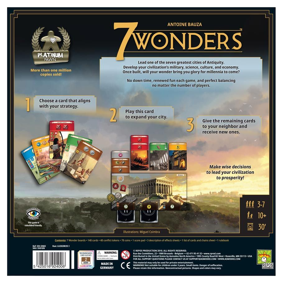 7 Wonders Board Game Box Back
