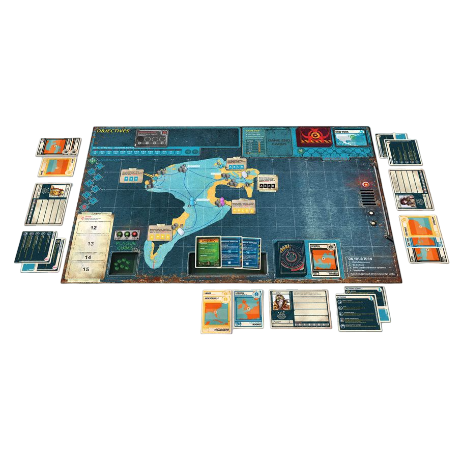 Pandemic: Legacy Season 2 black cooperative sickness board game play set up