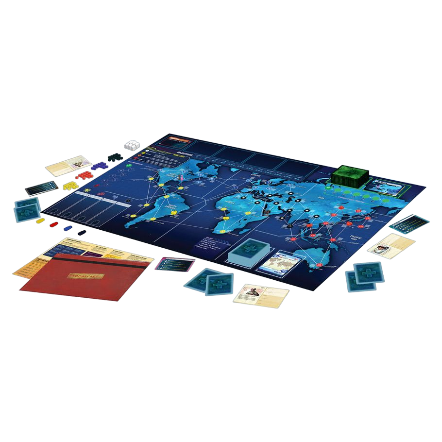 Pandemic: Legacy Season 1 blue cooperative sickness board game play set up