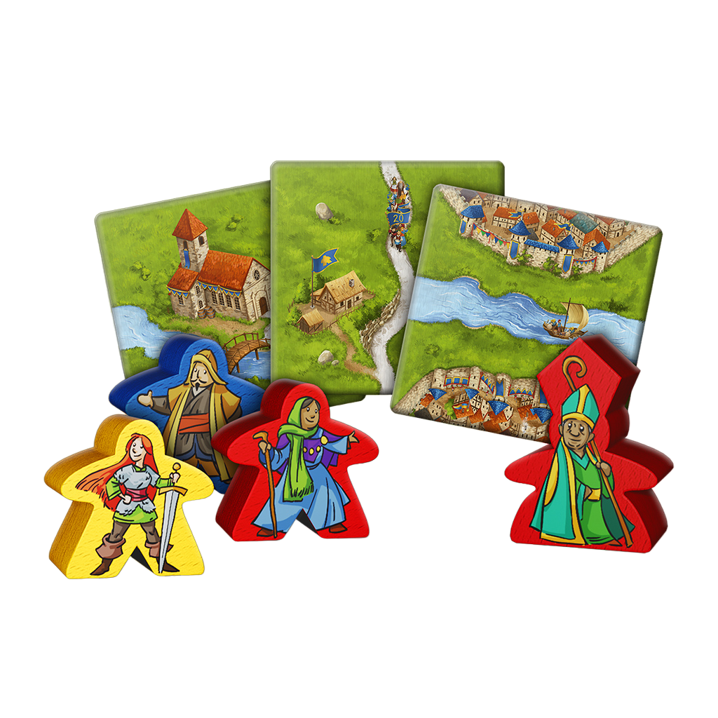 Carcassonne 20th Anniversary Edition Board Game Character and Map Pieces