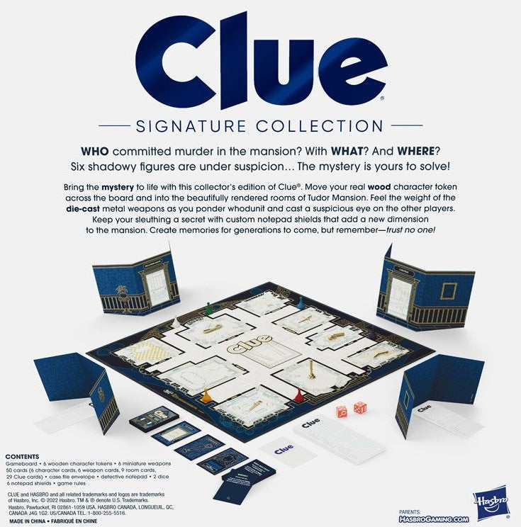 Clue: Signature Collection Board Game Box Back