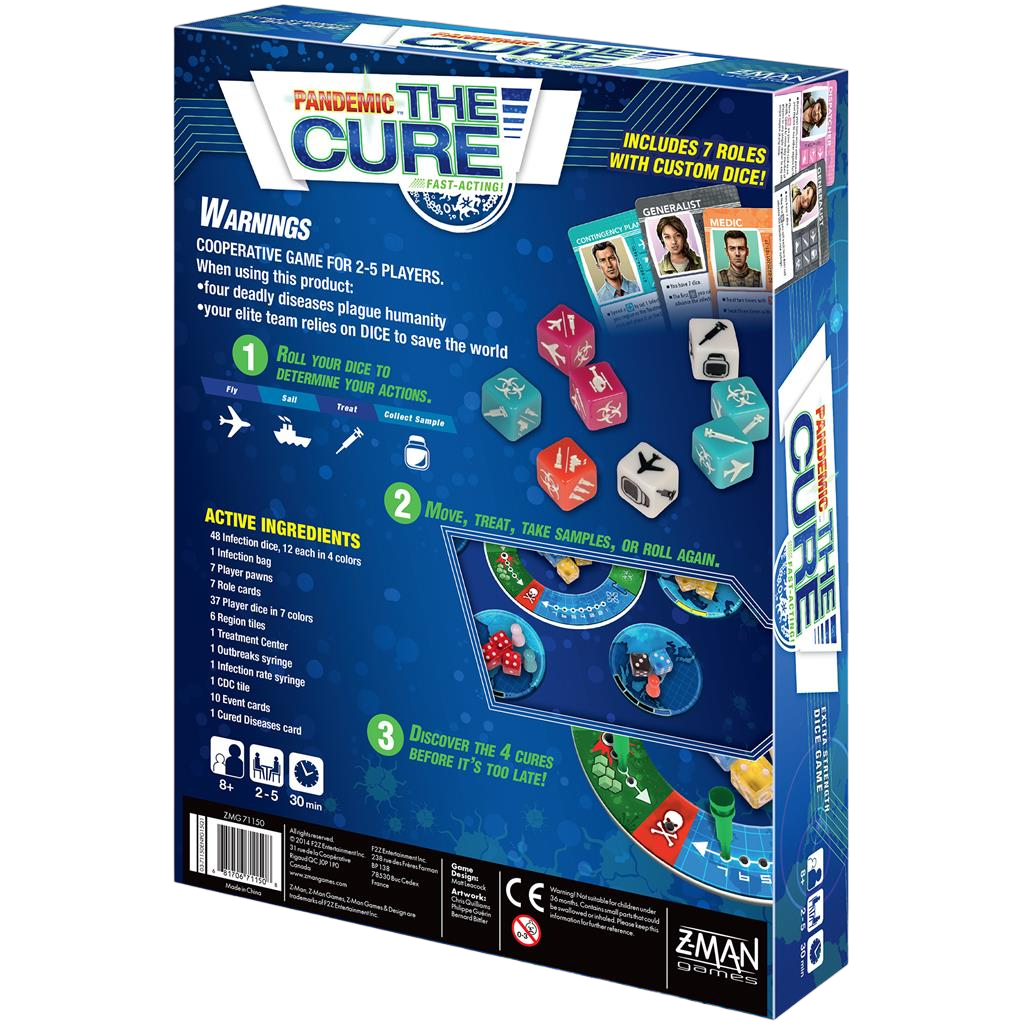 Pandemic: the cure cooperative dice based board game box back