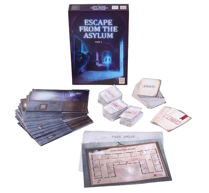 Escape from the Asylum Escape Room in a Box Board Game Cards and Puzzle