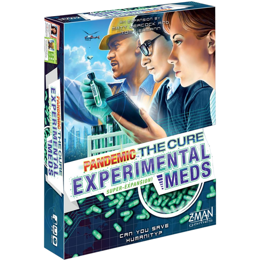 Pandemic: the cure experimental meds expansion cooperative dice based board game box front