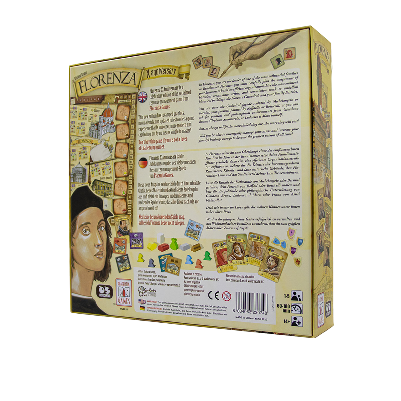 Florenza Renaissance period worker placement x anniversay edition board game box back