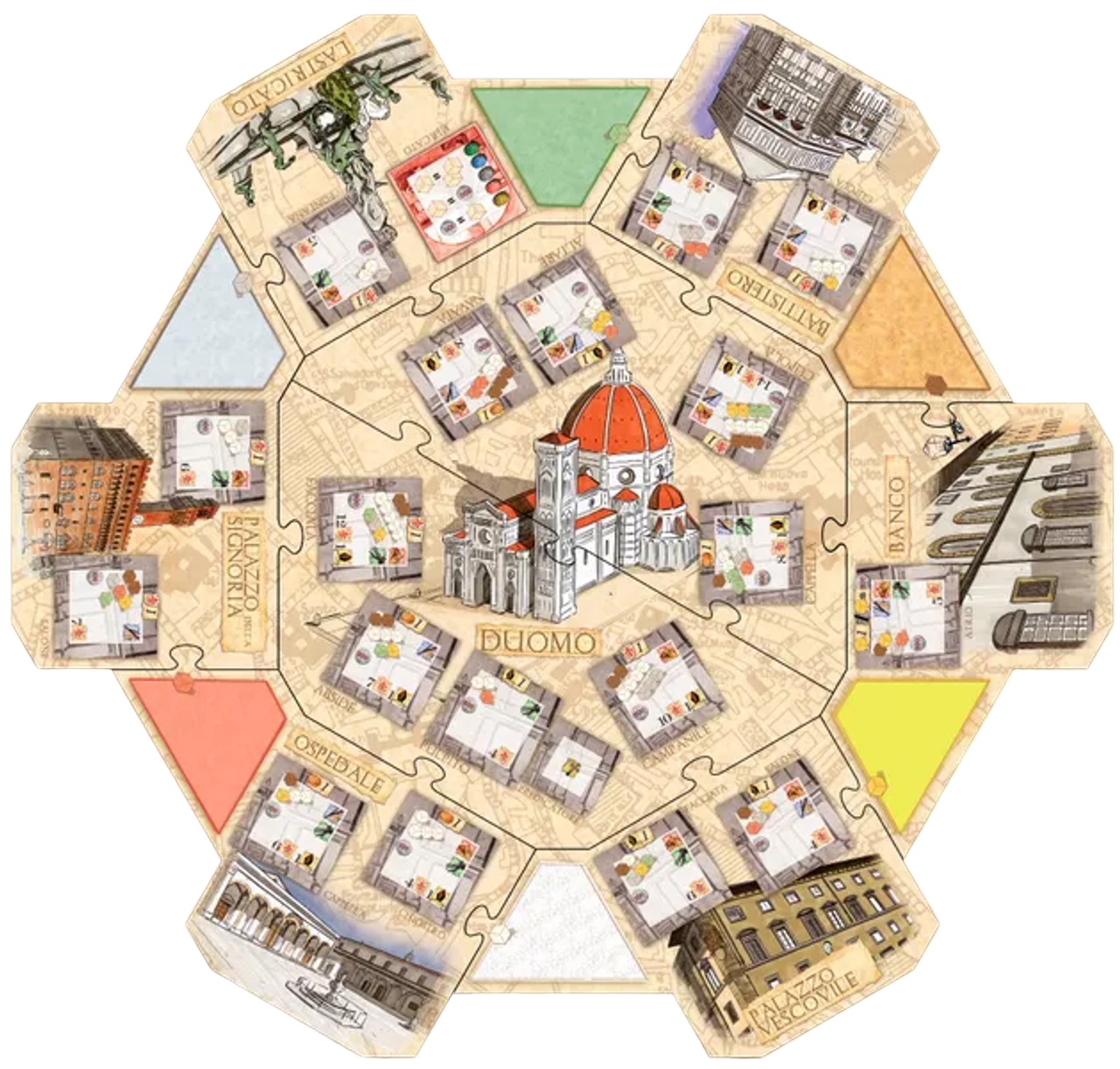 Florenza Renaissance period worker placement x anniversay edition board game map