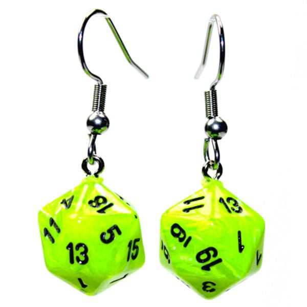 Hook Earrings Vortex Bright Green Mini d20 Pair