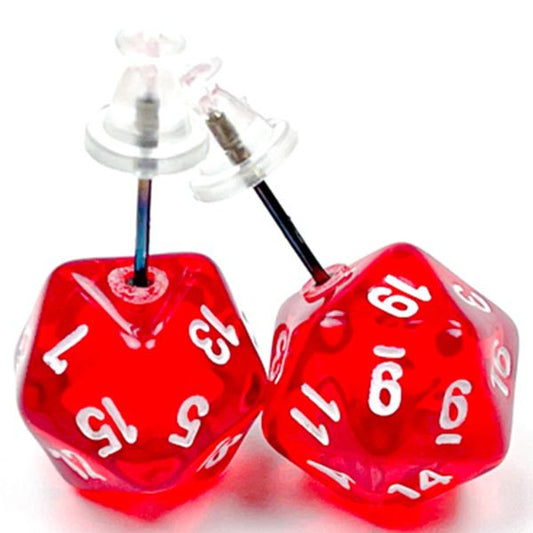 Stud Earrings Translucent Red Mini d20 Pair