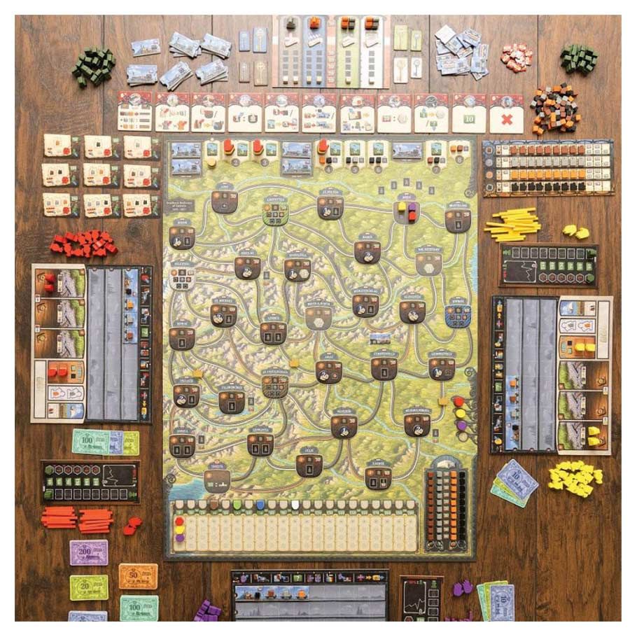 Imperial Steam economic railroad board game play set up