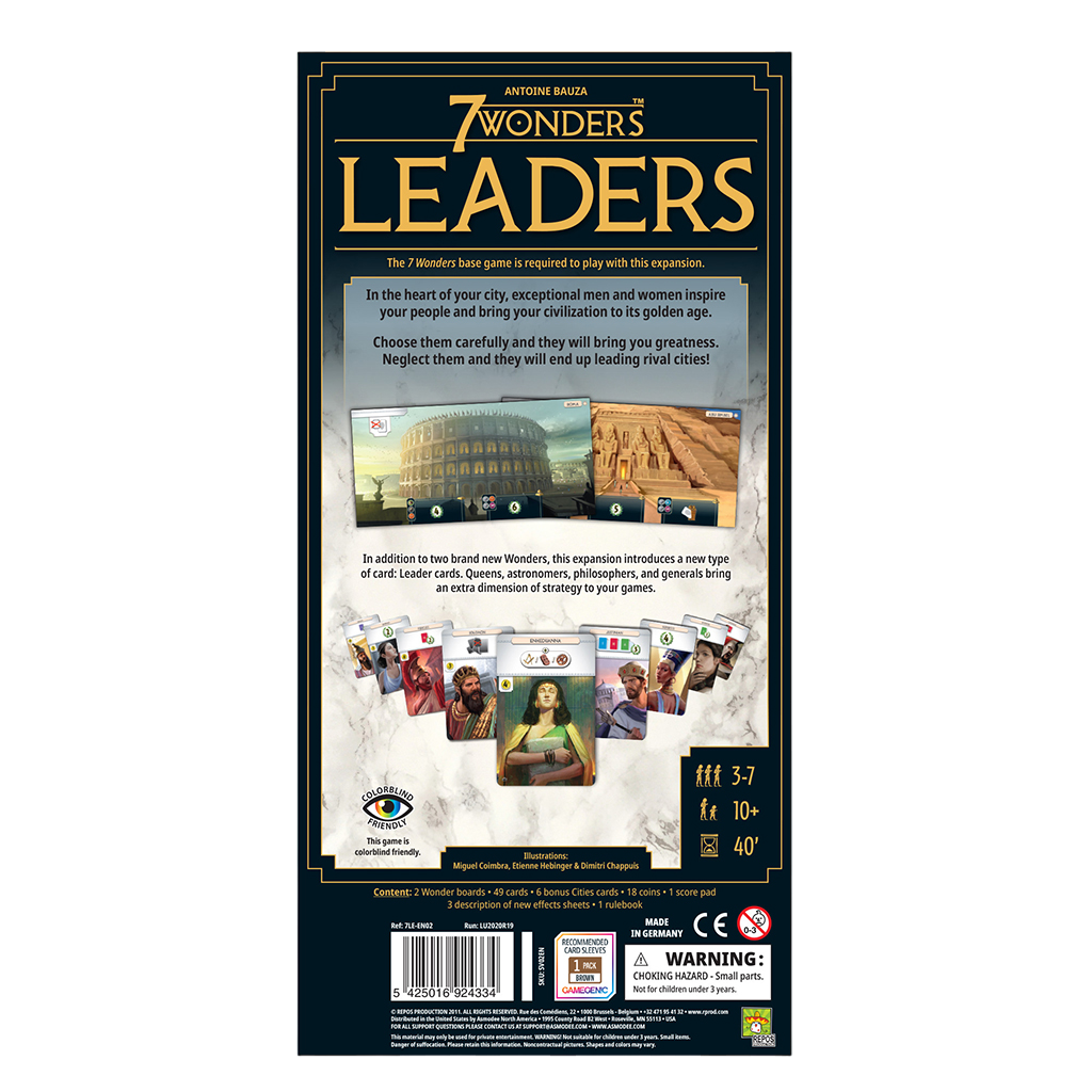 7 Wonders: Leaders Board Game Expansion Box Back