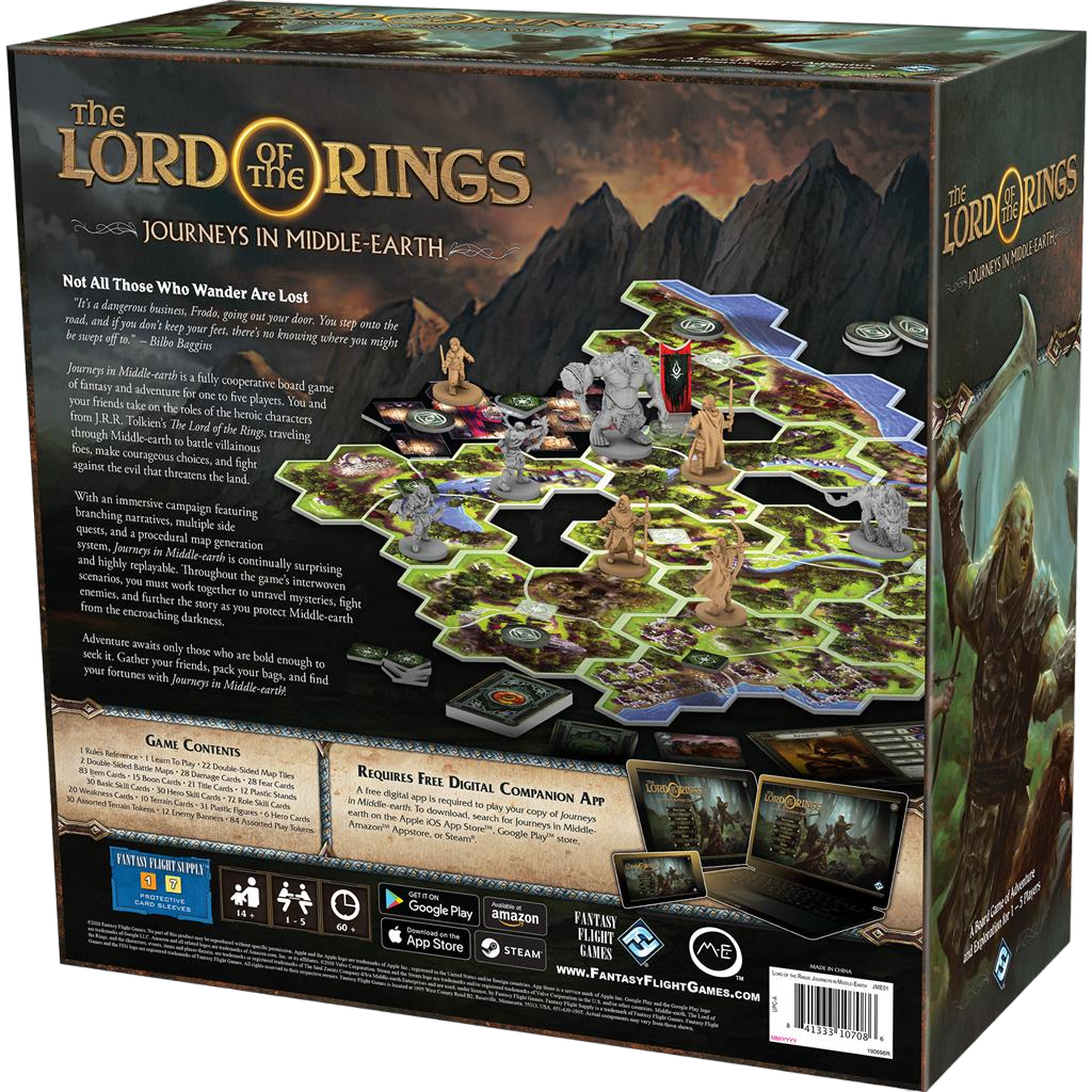 Lord of the Rings: Journeys in Middle Earth cooperative app driven board game box back