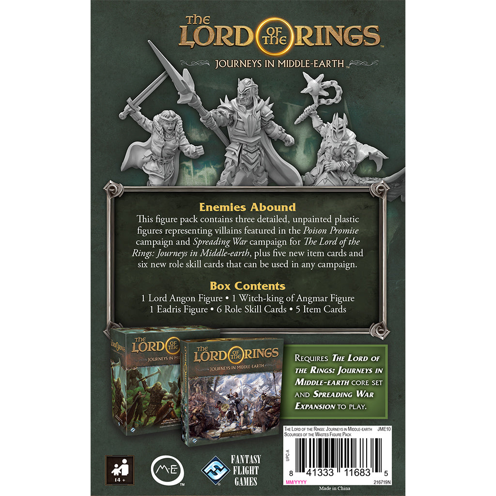 Lord of the Rings: Journeys in Middle Earth Scourges of the Wastes app driven fantasy board game Expansion box back