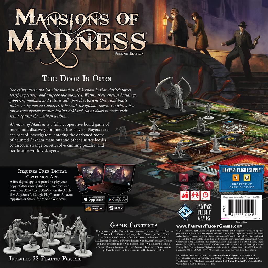 Mansions of Madness Second Edition cooperative app driven mystery board game box back