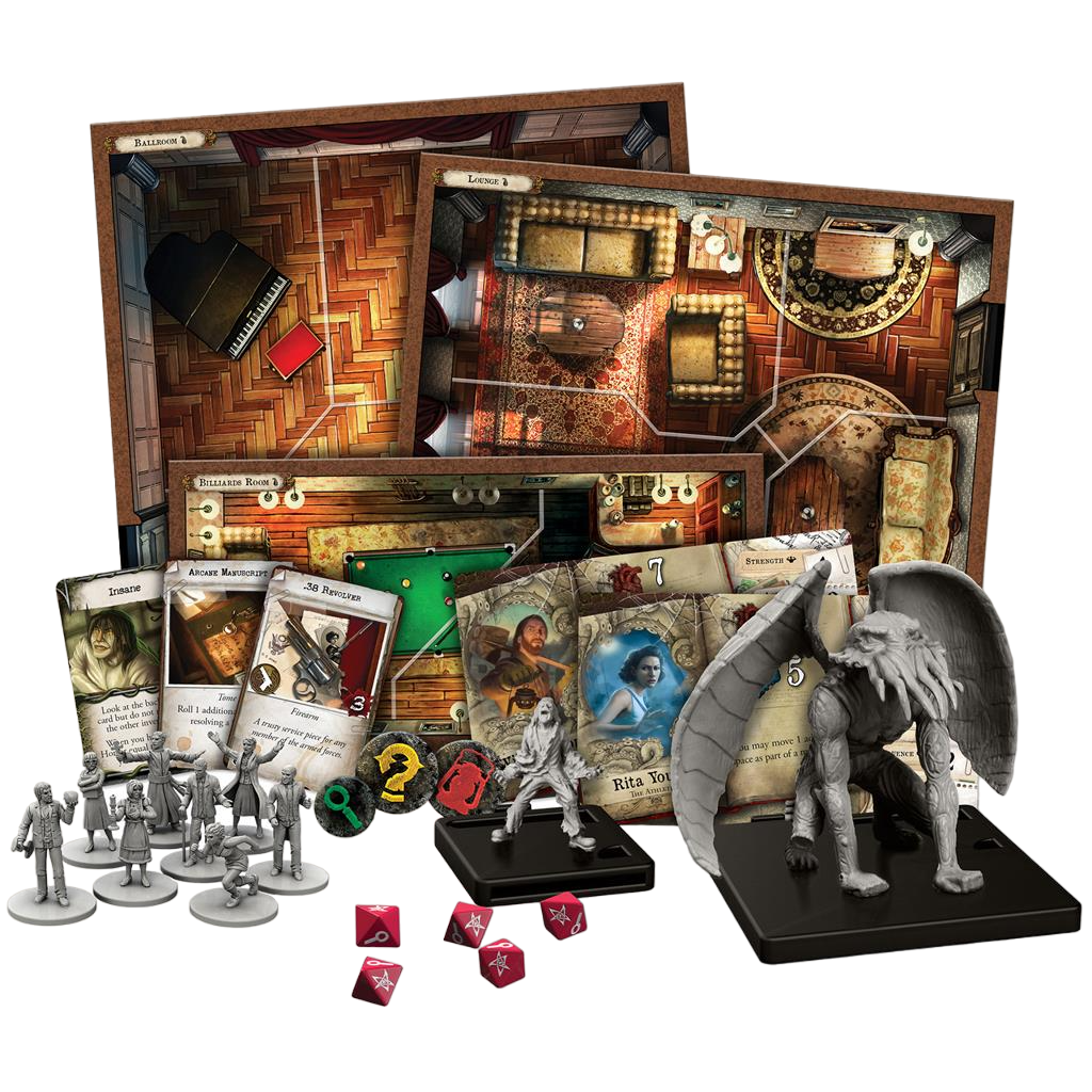 Mansions of Madness Second Edition cooperative app driven mystery board game contents