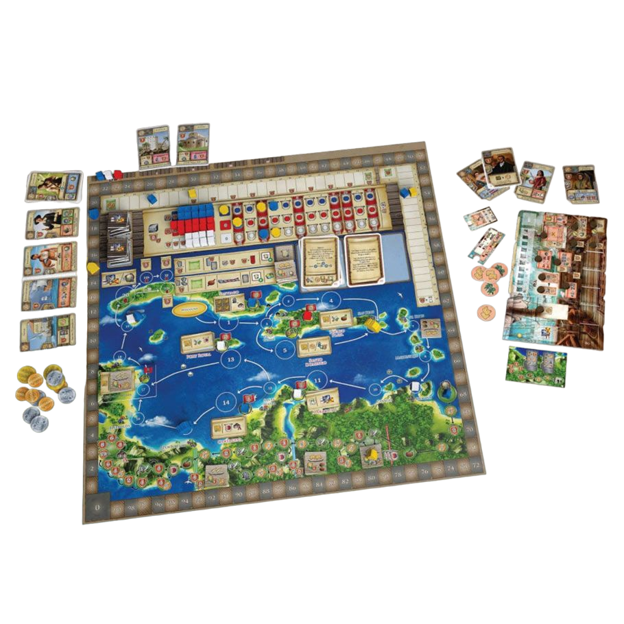 Maracaibo: The Uprising pirate adventure board game Expansion play set up