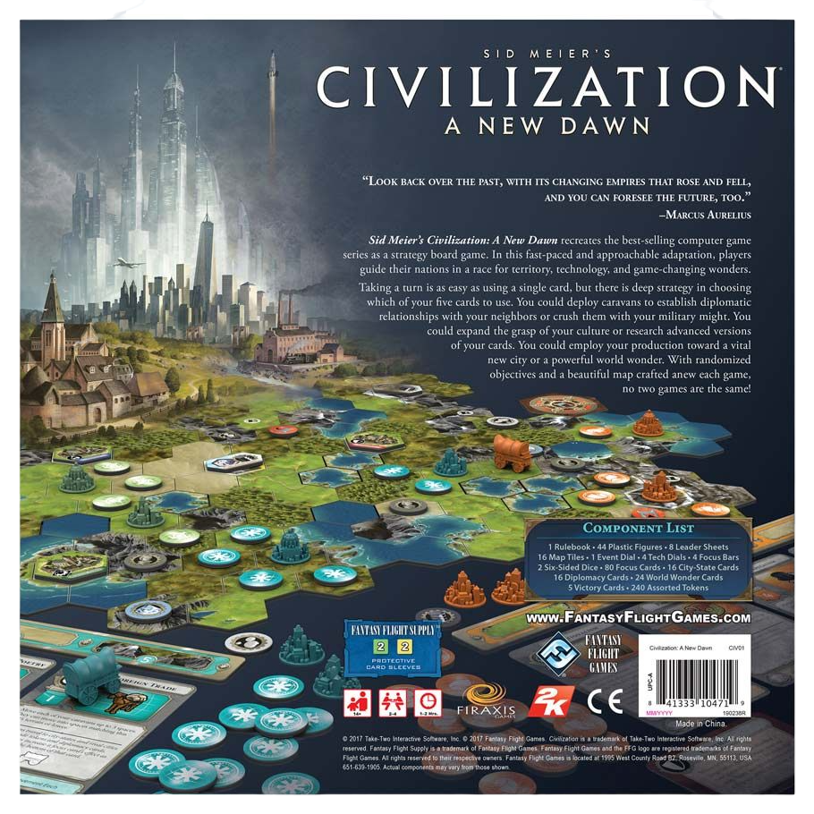 Sid Meier's Civilization: A New Dawn city building board game box cover back