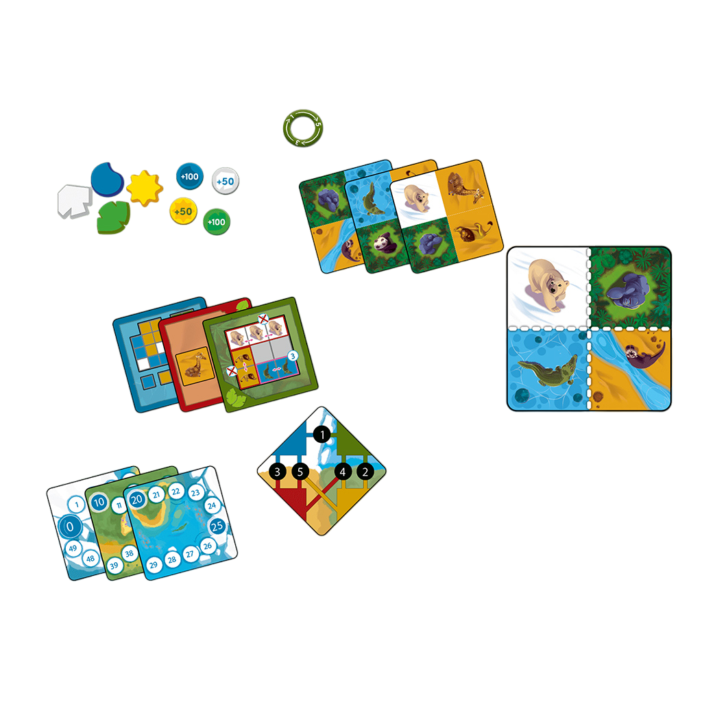 Nimalia family travel size puzzle card game tracker tiles and map