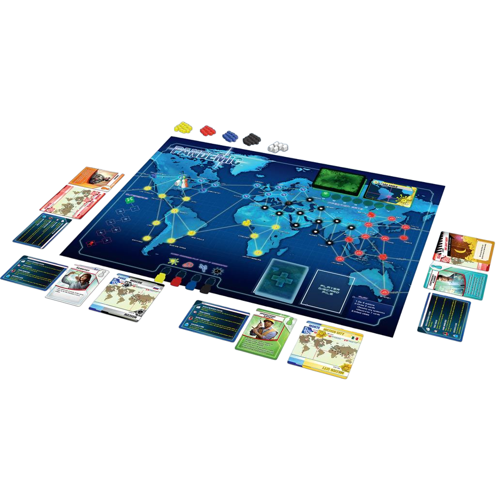 Pandemic cooperative disease cure board game play set up