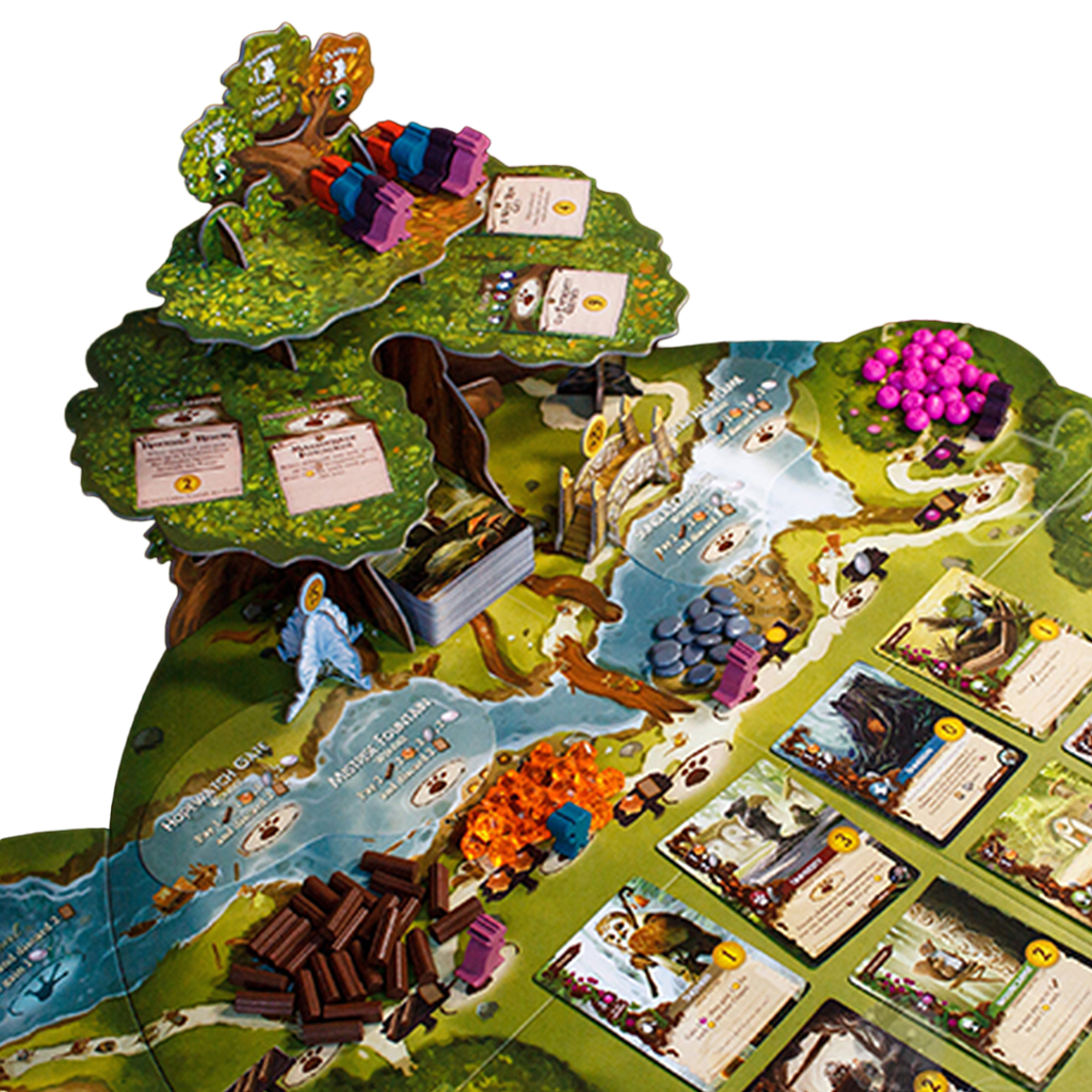 Everdell: Pearlbrook Expansion Family Strategy Board Game Box Map and Cards in Play