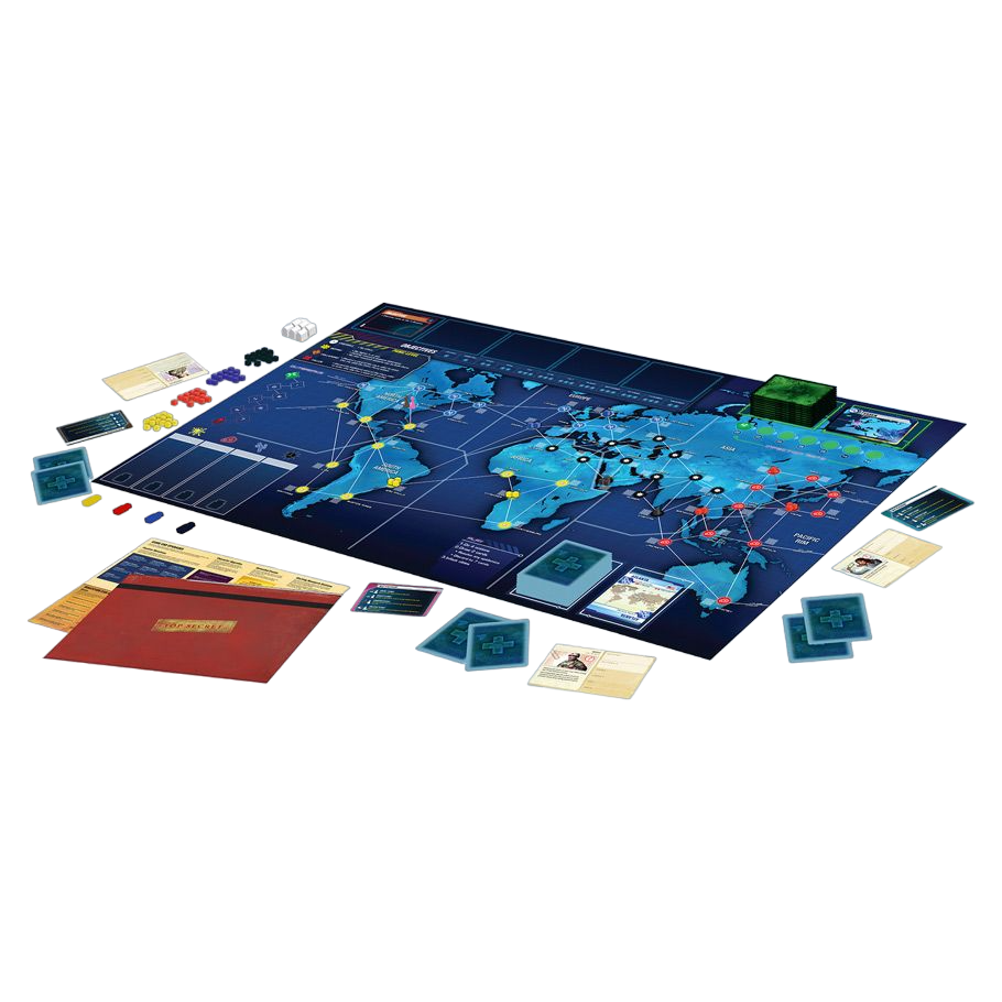 Pandemic: Legacy Season 1 red cooperative sickness board game play set up