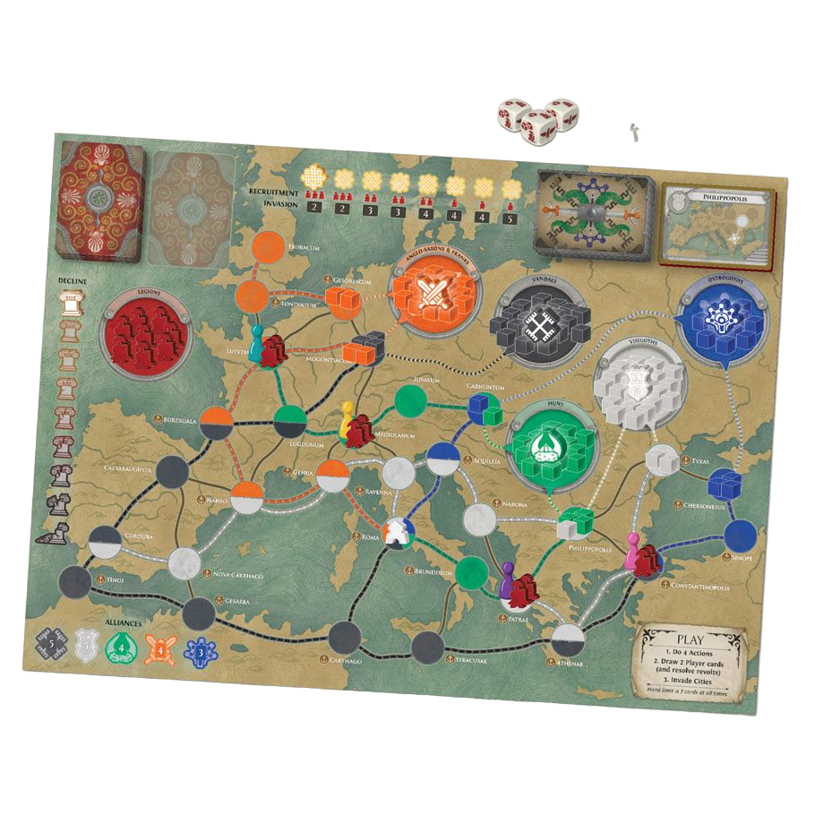 Pandemic: Fall of Rome historical military board game play set up