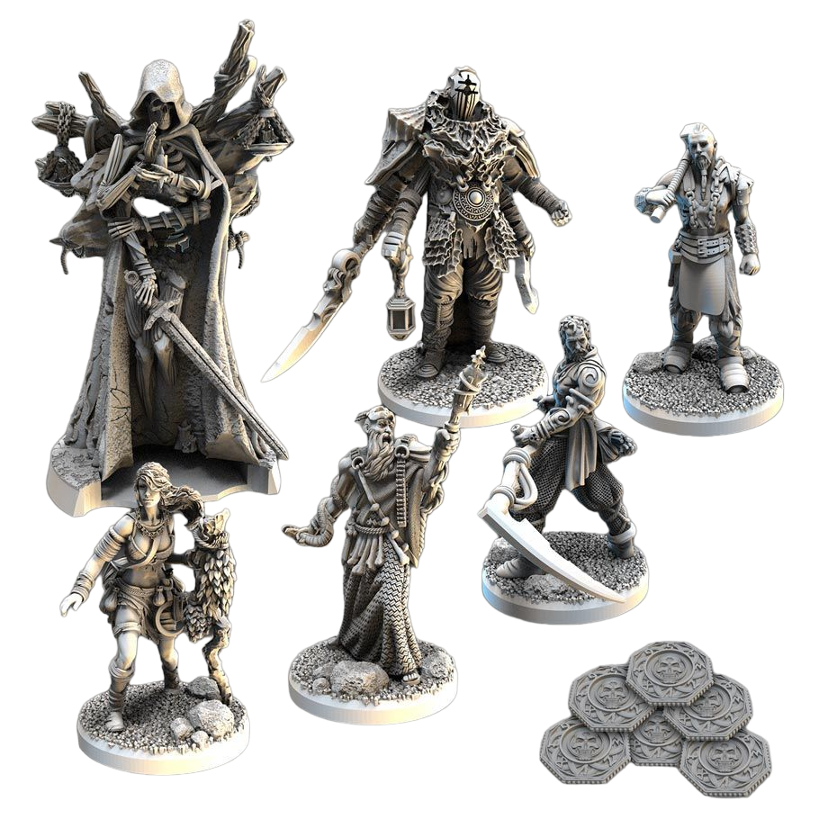 Tainted Grail: the Fall of Avalon role playing adventure board game miniatures and coins