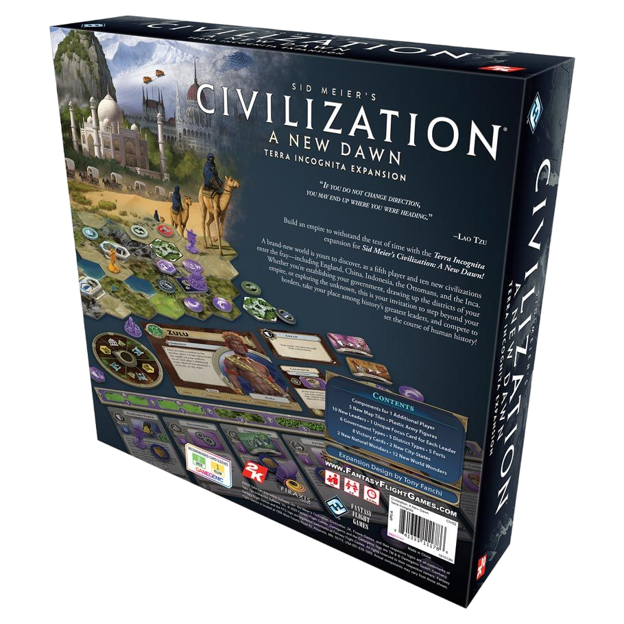 Sid Meier's Civilization: A New Dawn terra incognita city building board game expansion box cover back